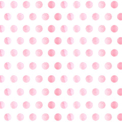 pink Background with watercolor Polka Dot pattern. Polka dot fabric. Retro pattern. Casual stylish white pink polka dot texture background. © Svetlana