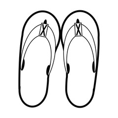 Flip flops sandals footwear isolated cartoon in black and white