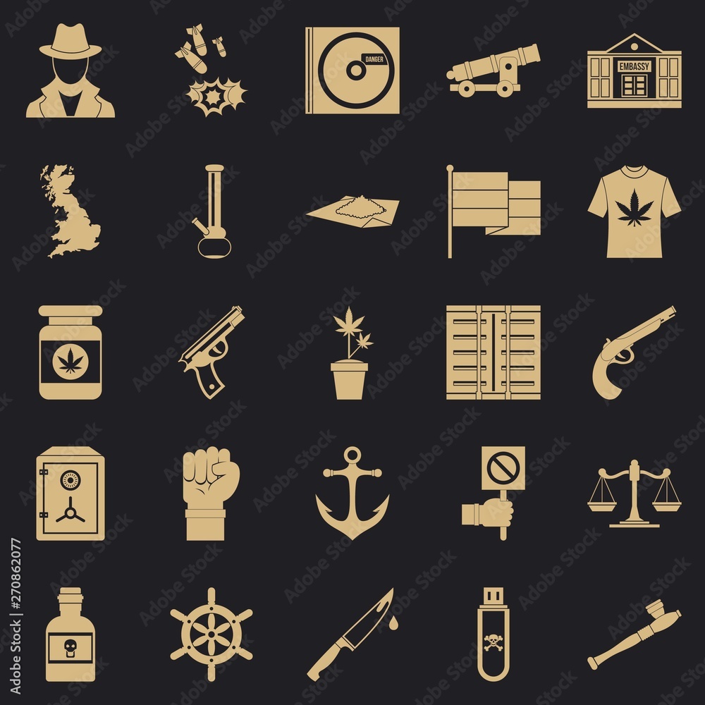 Poster crime investigation icons set. simple set of 25 crime investigation vector icons for web for any des