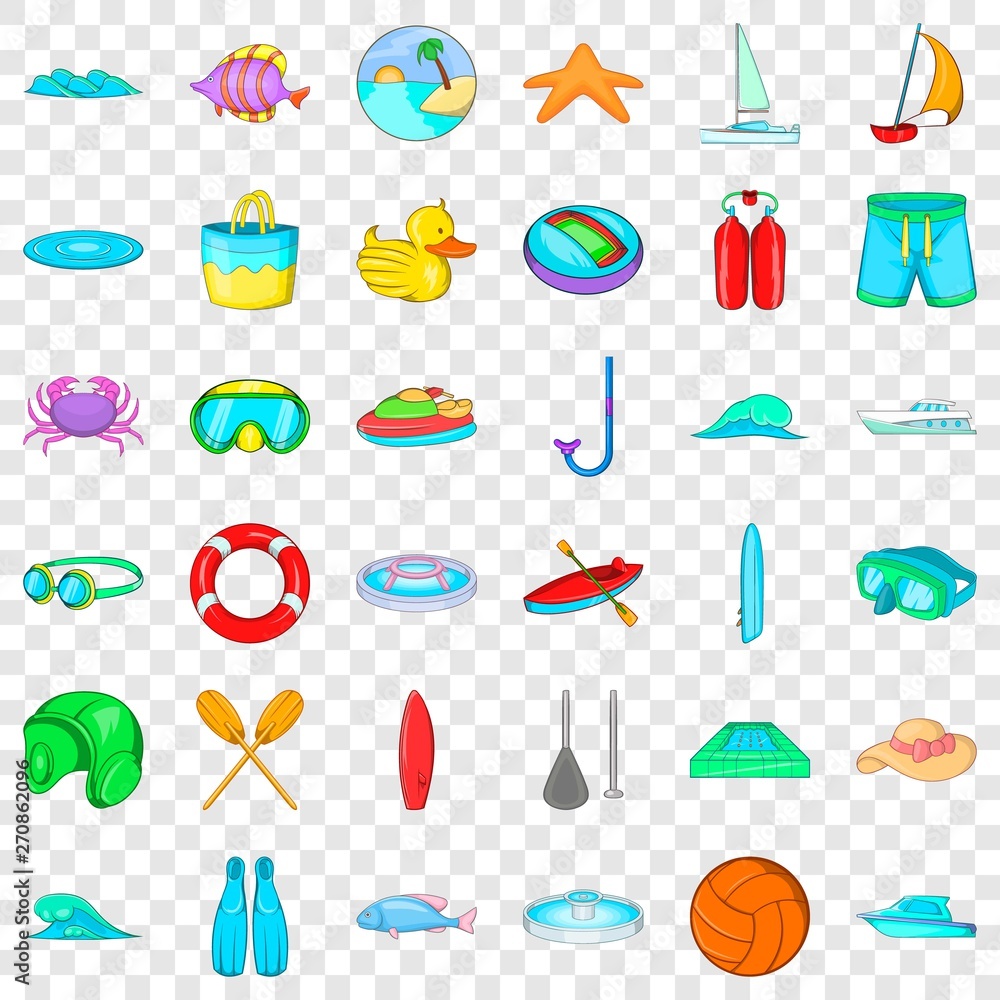 Poster aqualung icons set. cartoon style of 36 aqualung vector icons for web for any design