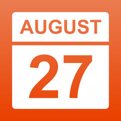 August 27. White calendar on a  colored background. Day on the calendar.  Twenty seventh of august. Illustration.