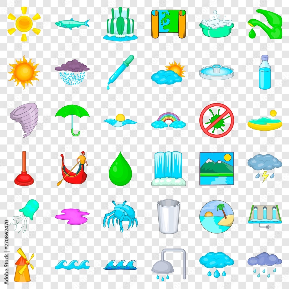 Poster plumber icons set. cartoon style of 36 plumber vector icons for web for any design