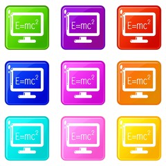 Monitor icons set 9 color collection isolated on white for any design