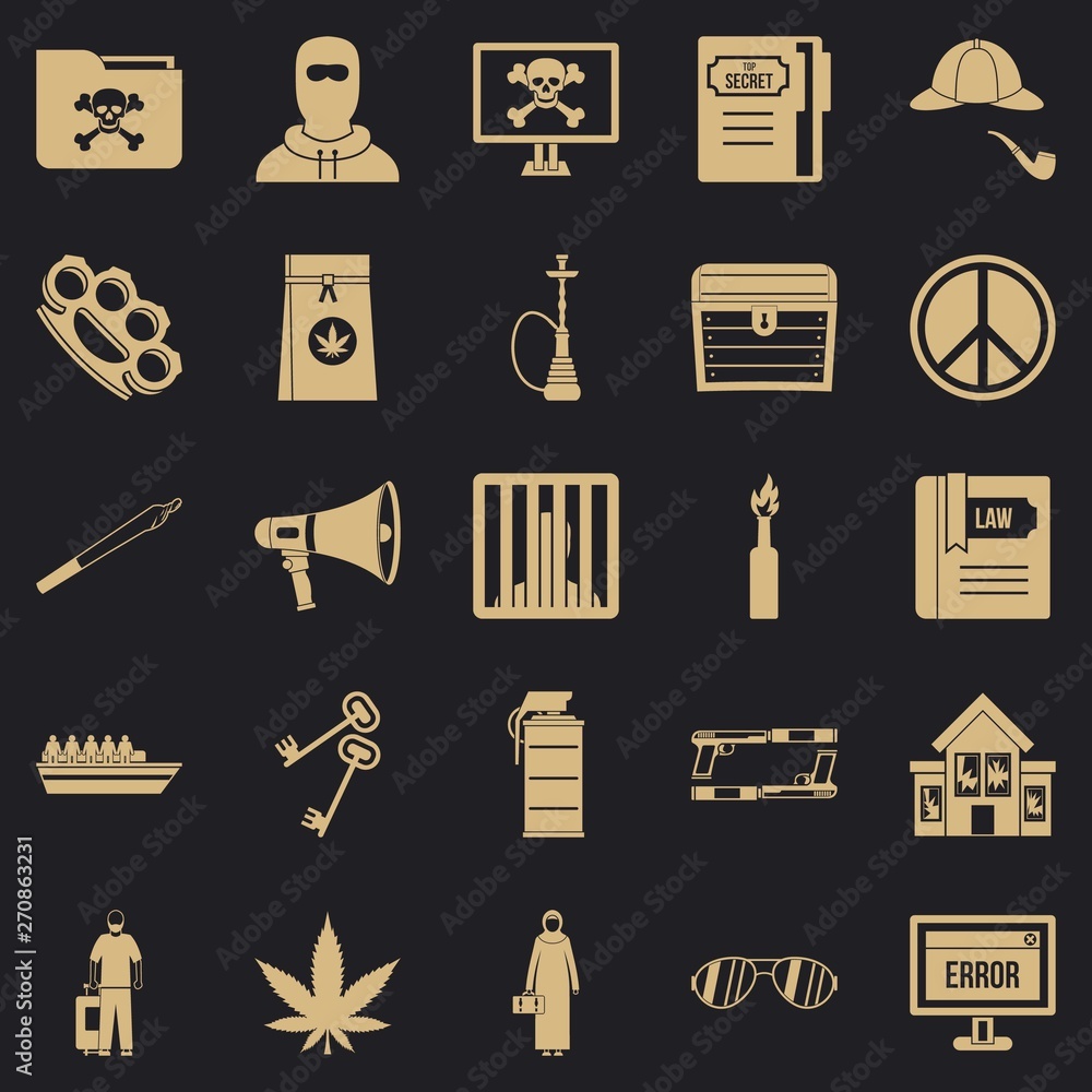 Poster wrongdoing icons set. simple set of 25 wrongdoing vector icons for web for any design
