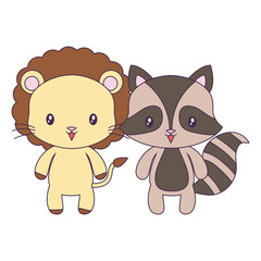 cute raccoon with lion animals