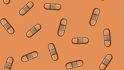 Seamless pattern texture of endless repetitive corporal medical pharmacological patches for sealing wounds and cuts on a solid background. Vector illustration