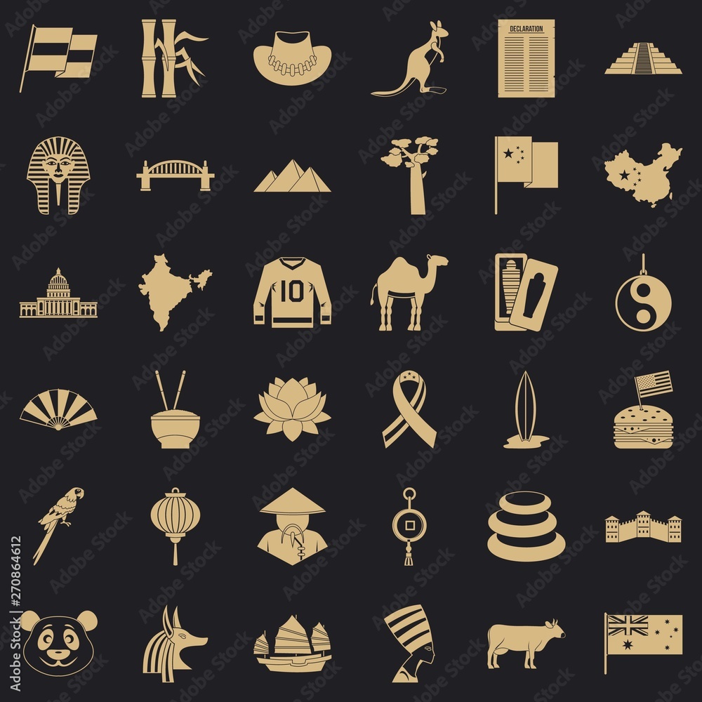 Poster landmark icons set. simple style of 36 landmark vector icons for web for any design