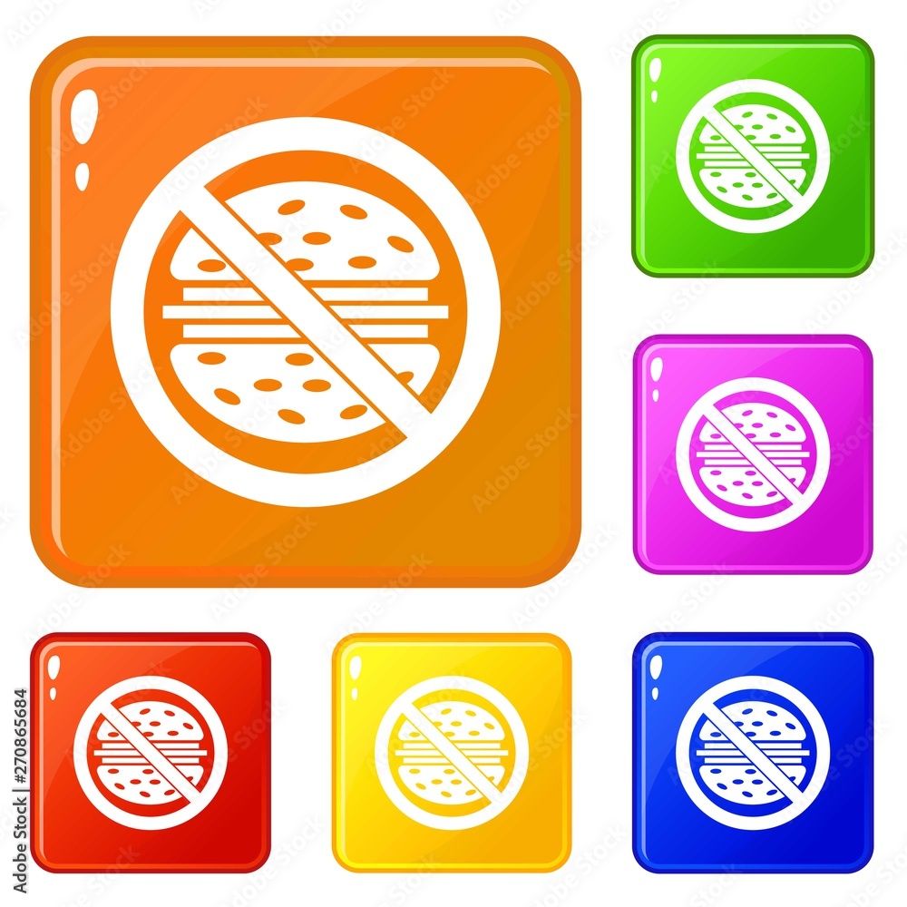 Poster stop fast food icons set collection vector 6 color isolated on white background
