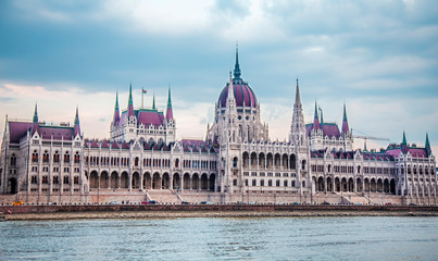 View on the Hungarian Parliament Building near the river Danube