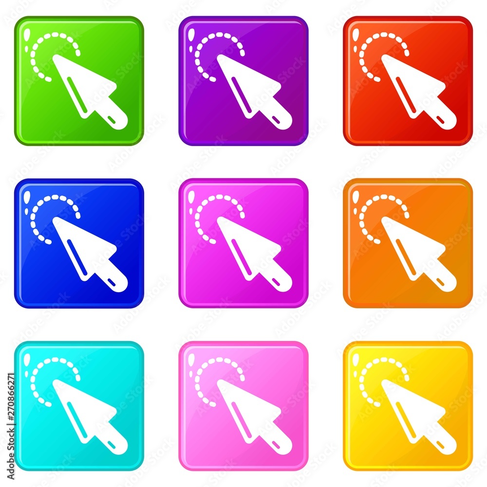 Poster cursor clean icons set 9 color collection isolated on white for any design