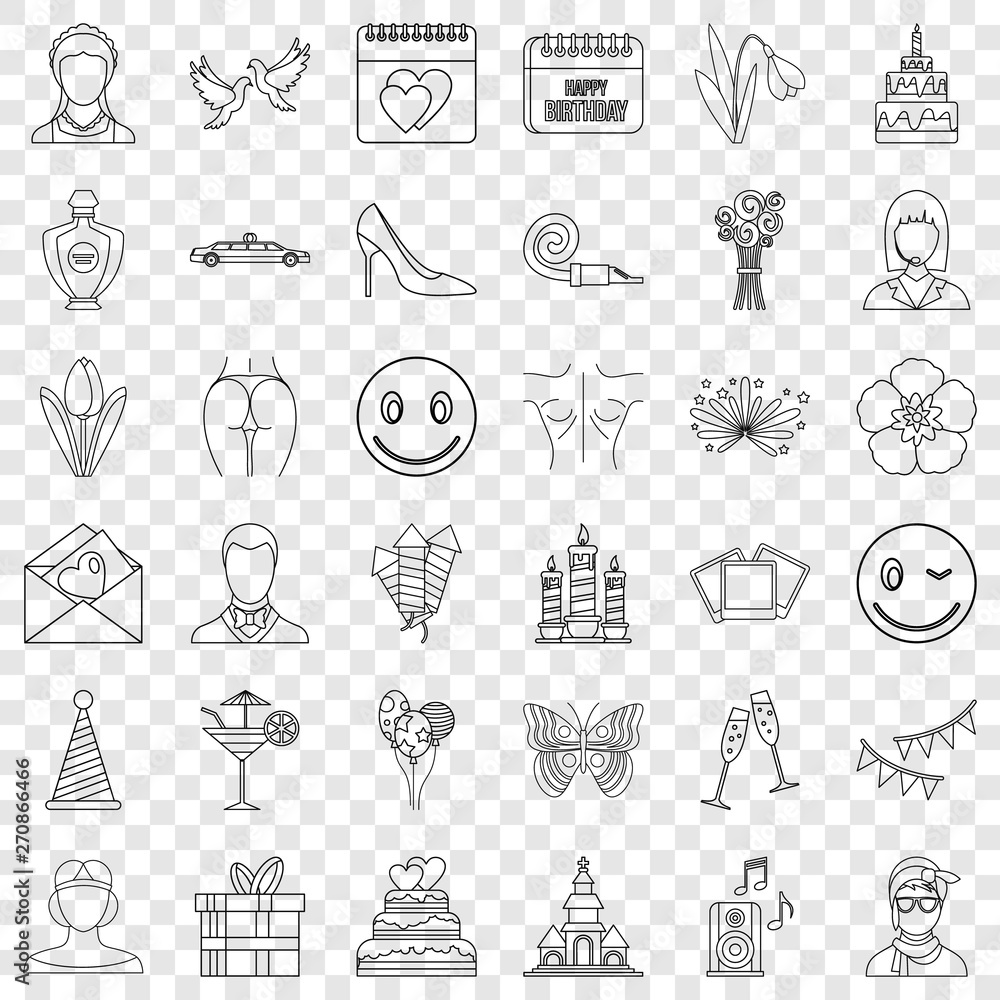 Poster cocktail icons set. outline style of 36 cocktail vector icons for web for any design