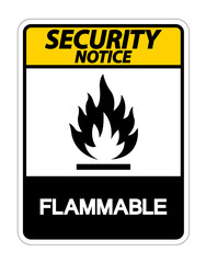 Security Notice Flammable Symbol Sign on white background,Vector Illustration