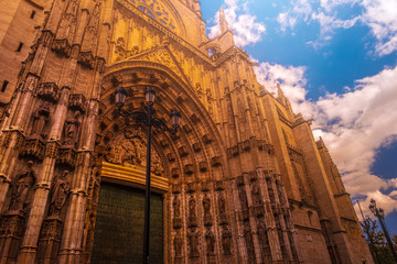 Portal of the Cathedral of Seville in Andalusia, Spain