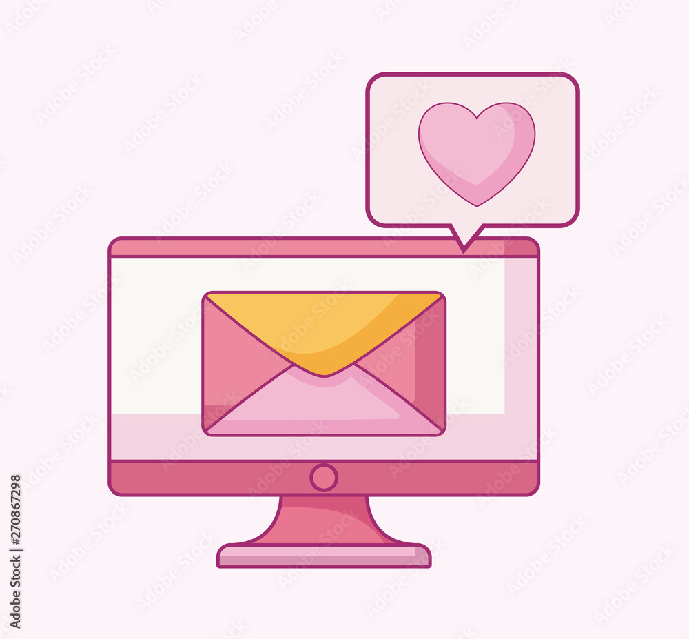 Aufkleber computer monitor with envelope and speech bubble