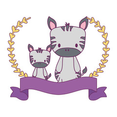 cute zebras with ribbon decoration and branches