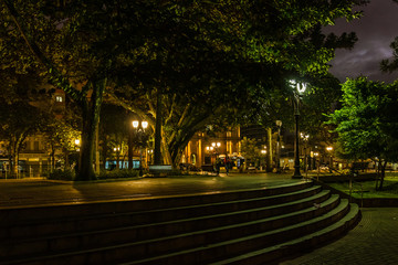Downtown square stairs at night