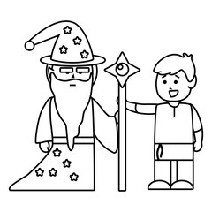 Medieval knight and magician design vector illustration