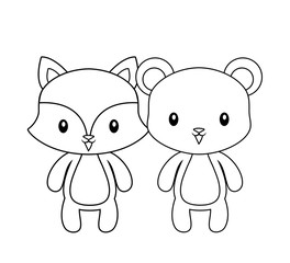 cute bear with fox animals isolated icon