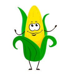 Corn. Cute funny corn in cartoon style. Vector isolate on white background