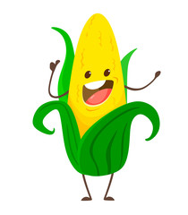 Corn. Cute funny corn in cartoon style. Vector isolate on white background