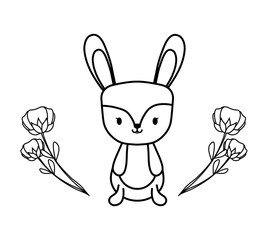 cute rabbit animal with flowers decoration