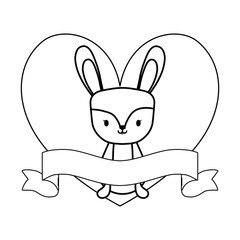 cute rabbit in frame with heart shape and ribbon