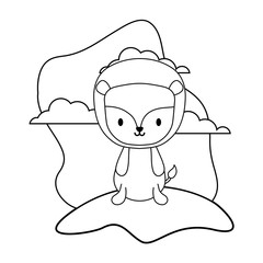 cute lion animal in landscape natural isolated icon