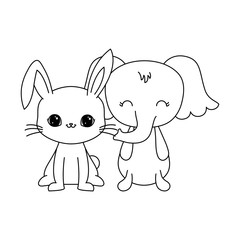 cute elephant with rabbit animals isolated icon