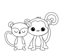 cute monkeys animal isolated icon
