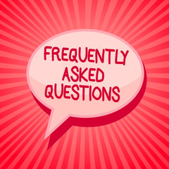 Handwriting text writing Frequently Asked Questions. Concept meaning inquries that been informed more than one time Pink speech bubble message reminder rays shadow important intention saying