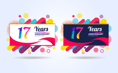 17 years pop anniversary modern design elements, colorful edition, celebration template design, pop celebration template design, white and black background