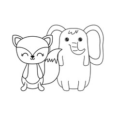 cute elephant with fox animals isolated icon