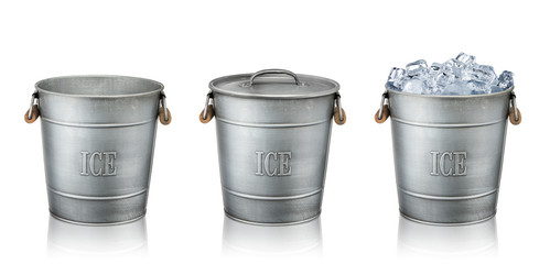 Ice buckets isolated on white background