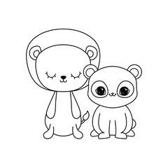 cute lion with panda bear animals isolated icon
