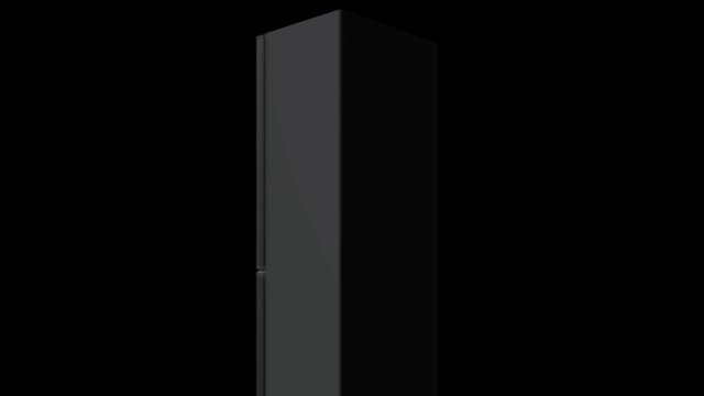 Abstract 3d model of white modern refrigerator with electronic panel rotating on the black background. Animation. Kitchen appliances