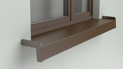 Metal windowsill and window - 3D illustration - obrazy, fototapety, plakaty