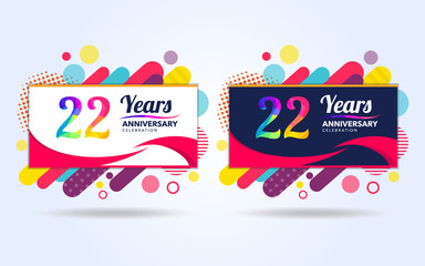 22 years pop anniversary modern design elements, colorful edition, celebration template design, pop celebration template design, white and black background