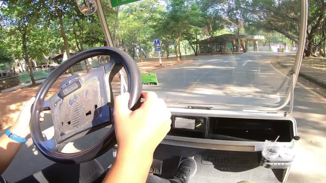 Hyperlapse of driving golf cart in the park