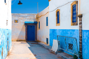 Blue and White Street in the Kasbah des Oudaias in Rabat Morocco
