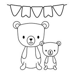 cute bears animals with garlands party hanging