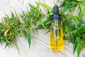 Hemp oil, Medical marijuana products including cannabis leaf,  cbd  and hash oil, alternative medicine