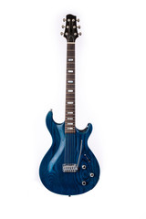 Electric Guitar, dark blue woodgrain, 6 String isolated on white