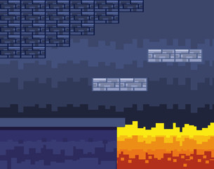 Arcade game world and pixel scene design  vector illustration