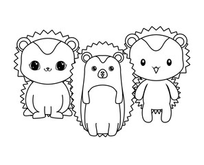 cute porcupines animals isolated icon