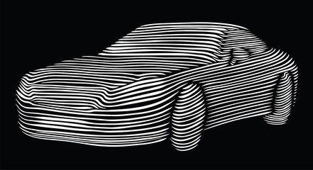 Vector illustration line art car on a black background