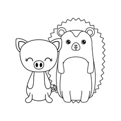 cute piggy with porcupine animals isolated icon