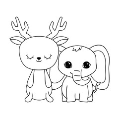 cute elephant with reindeer animals isolated icon