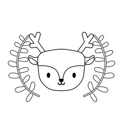 head of cute reindeer with crown of leafs