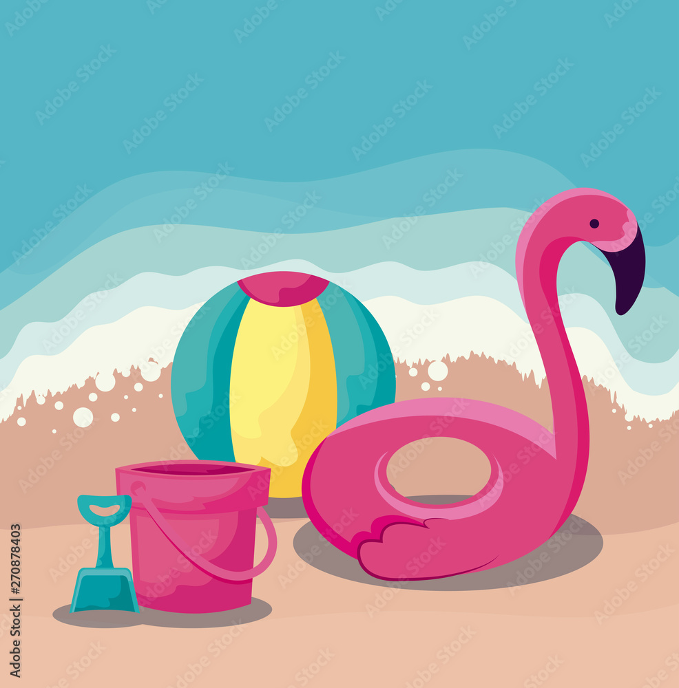 Poster summer beach with float flemish with set icons