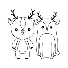 cute group of reindeer animals isolated icon